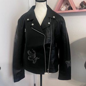 Disturbia Elemental Embroidered Faux Leather Jacket